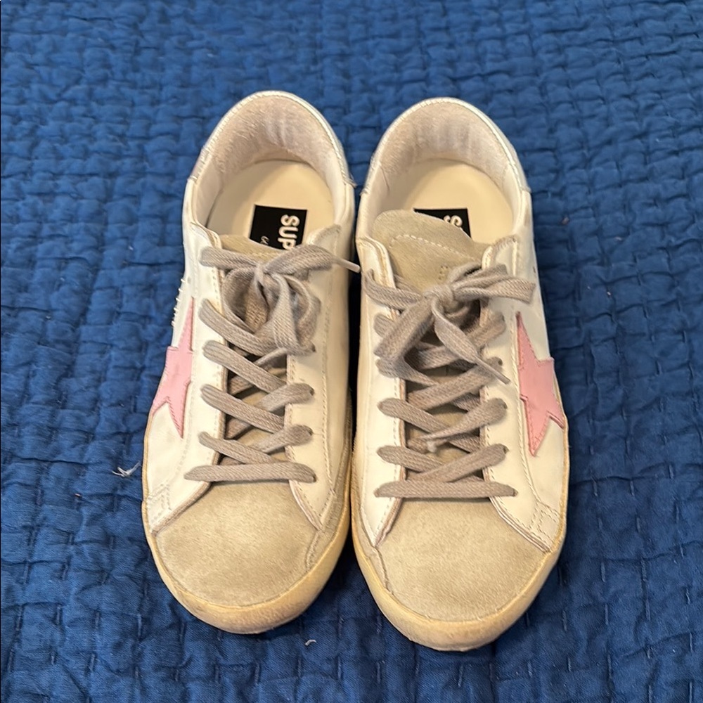 Golden goose super star pink star tennis shoes